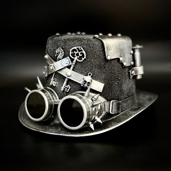 Steampunk Top Hat Metallic Scientist Time Traveler Halloween Costume Cosplay Hat - Picture 5 of 5